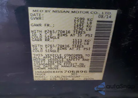 2015 Nissan Frontier S from USA, damaged, VIN 1N6AD0ER4FN706896